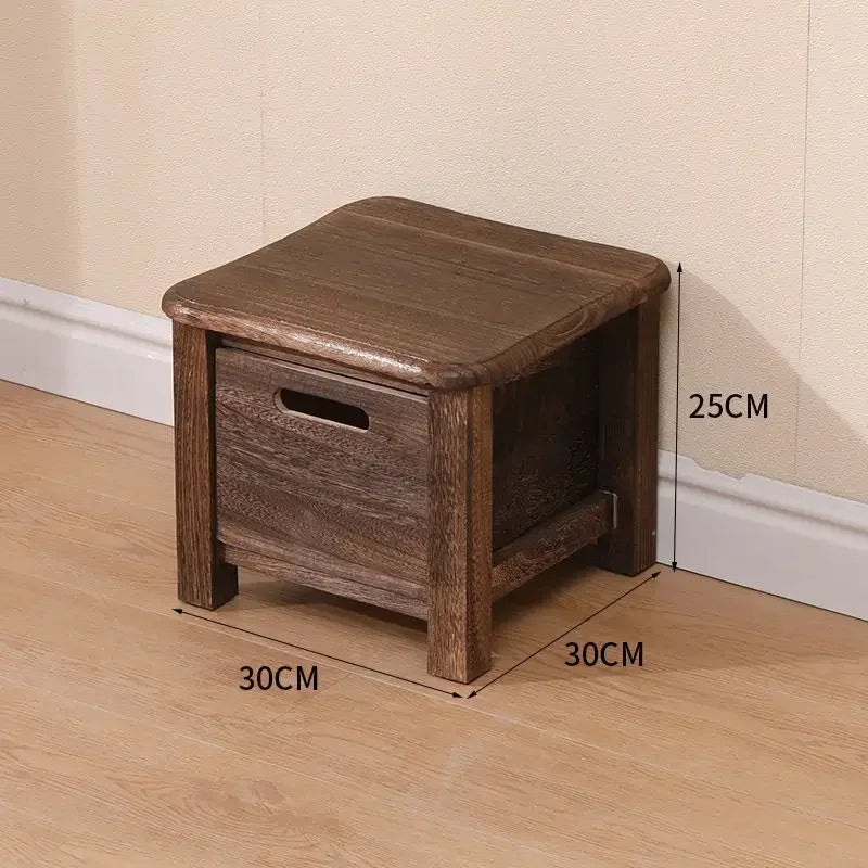 Solid Wood Storage Stool with Drawer – Hallway Bench & Ottoman, S, M or L