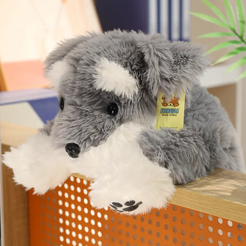 Lifelike Schnauzer Plush Stuffed Toy | Salt-Pepper Coat | Weighted & Poseable | Lying Pose | 3 Sizes: 30, 45 & 60cm
