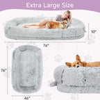 Oversized Human Dog Bed | Faux Fur | Waterproof Liner | Non-Slip | Side Pocket | Removable Cover