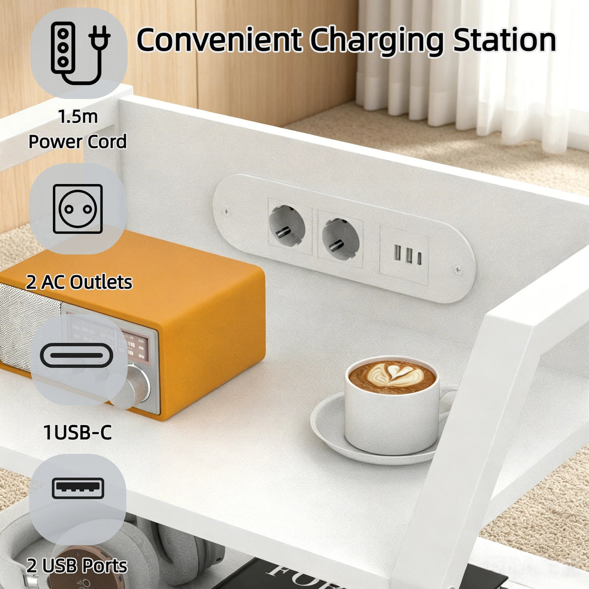 3-Tier Bedside Table with Charging Station, LED Light & Drawers – White, Black, Brown or Grey