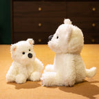 Kawaii All-White Dog Plush Stuffed Toy | Fluffy Sitting Companion | Pink Paw Accents | 2 Sizes: 33 & 45cm