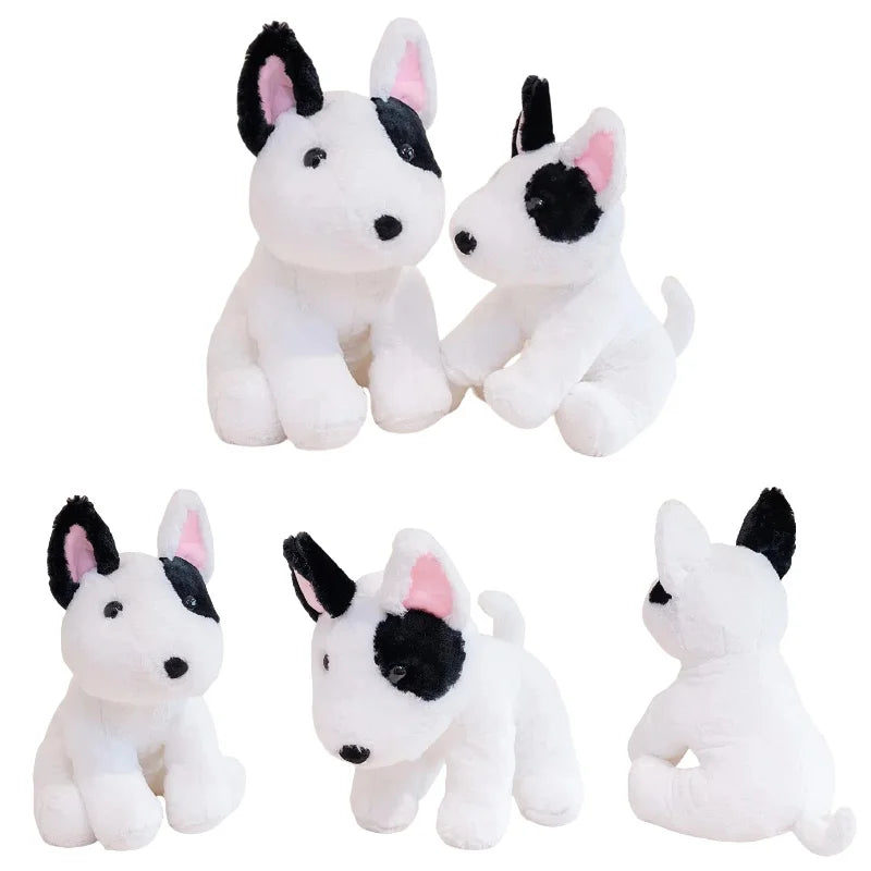 Kawaii Bull Terrier Plush Stuffed Toy | Egg-Shaped Head | Black Eye Patch | Fluffy White Coat | 2 Sizes