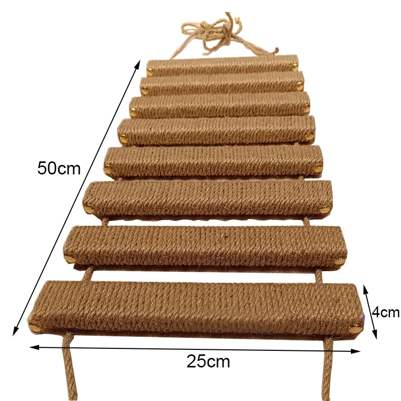 Sisal Wooden Cat Climbing Ladder & Bridge – 50cm or 100cm, Wall & Cage Mountable