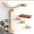 Wall-Mounted Wooden Cat Climbing Shelves – Modular Platforms, Scratching Posts & Hammock