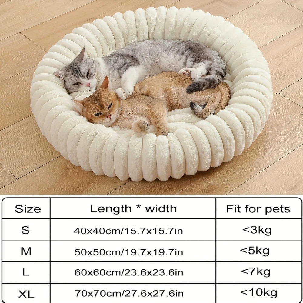 Round Donut Cat Bed | Ultra Soft Plush Pet Nest | Anti-Anxiety | 4 Sizes