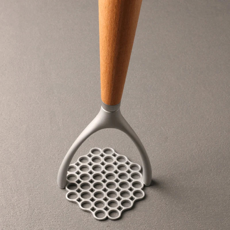 304 Stainless Steel Potato Masher with Natural Wood Handle – For Mash, Baby Food & Fruit