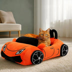Supercar Cat Bed | Coral Fleece | PP Cotton Fill | Pillow Included | Orange