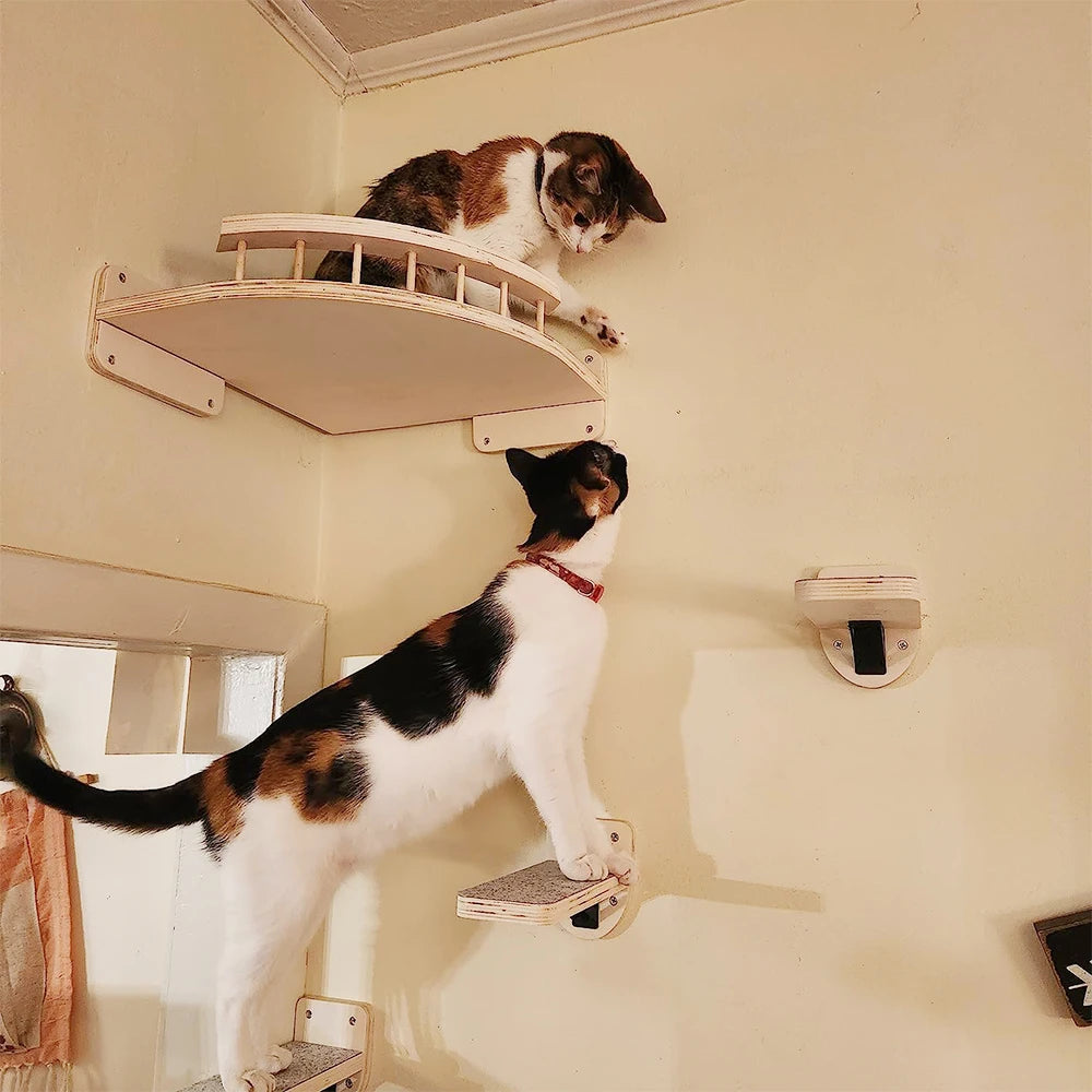 Wall-Mounted Cat Climbing Shelves – Modular Steps, Hammock, Scratching Posts & Shelves
