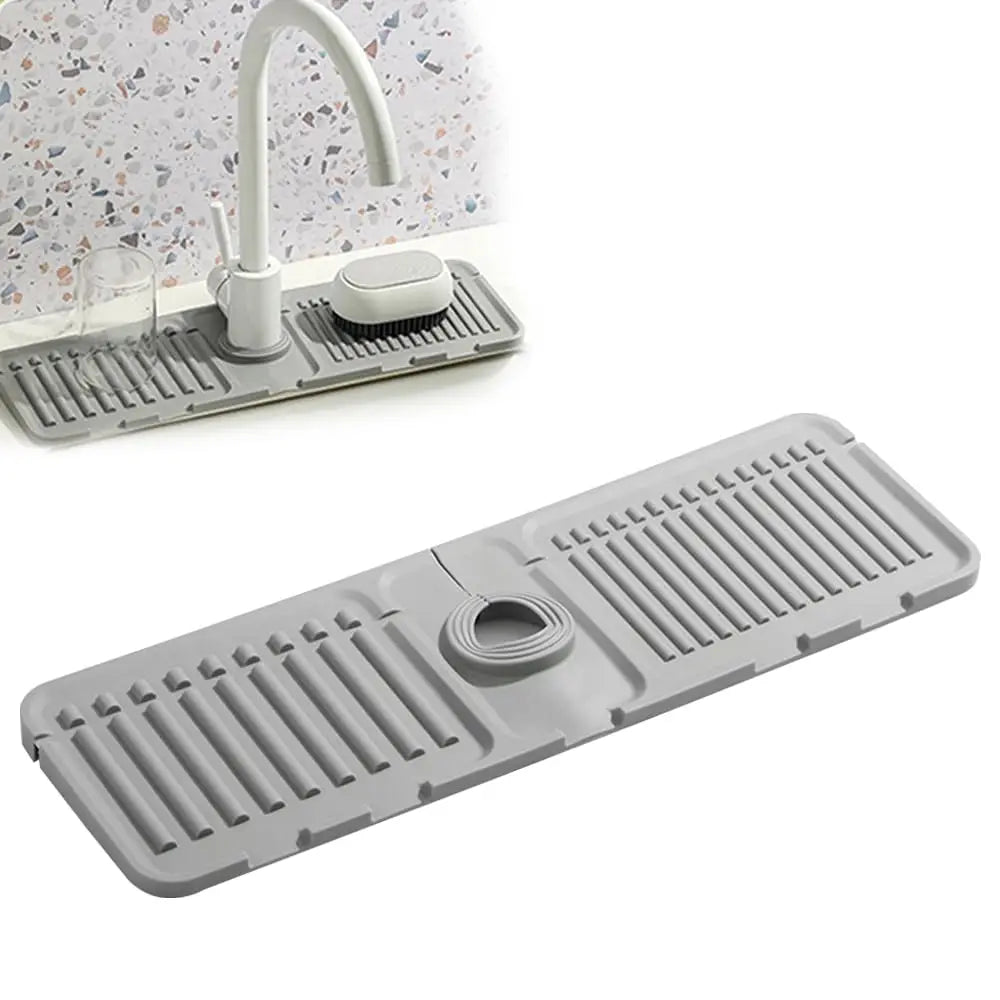 Faucet Splash Guard Draining Mat – Diatomite Stone & Silicone Sink Tray, Gray, Yellow or Green