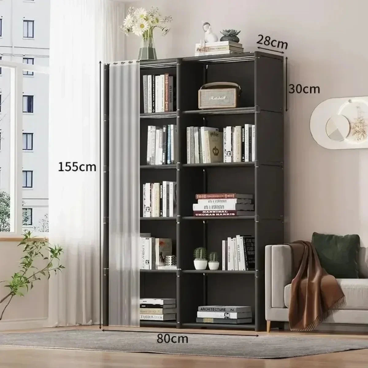 Dustproof Wardrobe Storage Rack with Curtain – 5 or 6 Layer, Single or Double Width