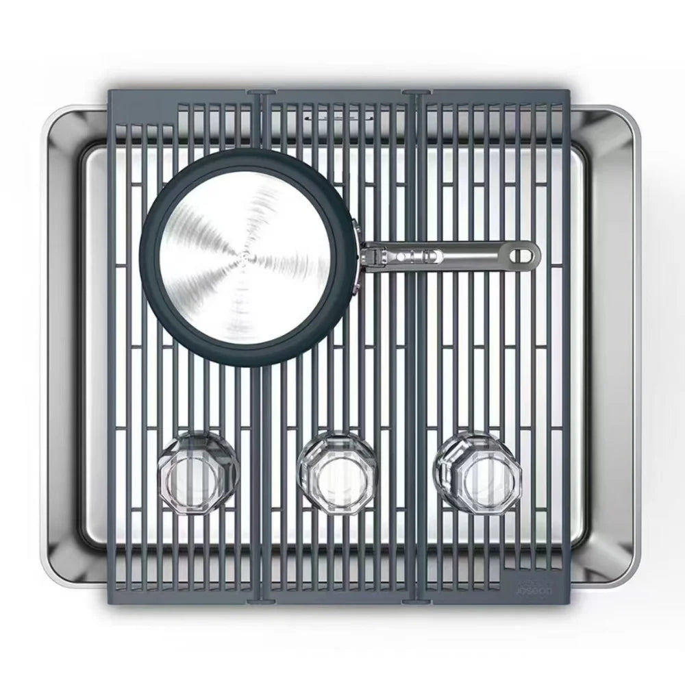 Foldable Kitchen Sink Drainer with Splash Guard – ABS & TPE, Black