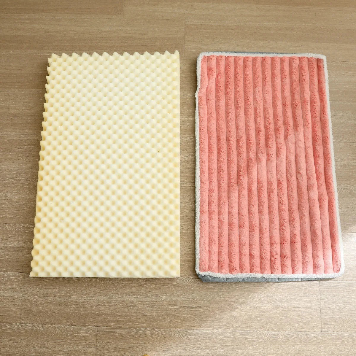 Memory Foam Dog Bed Mat | Washable Zipper Cover | Damp-Proof | Pink & Khaki