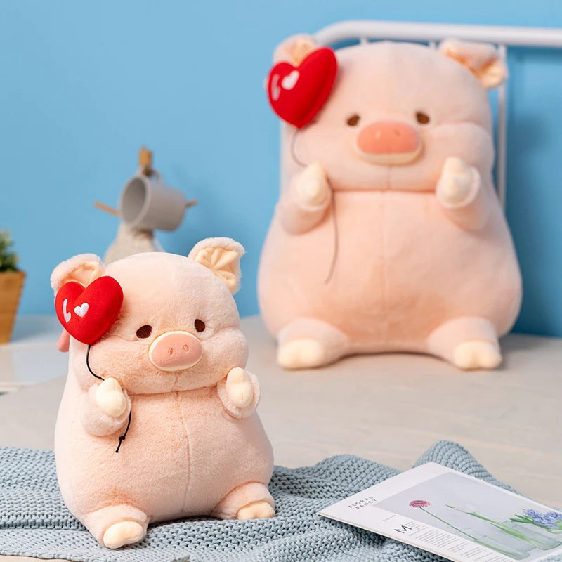 Kawaii Angel Pig Plush | Chubby Round Body | Red Angel Wings & Heart Balloon | Soft Fluffy Pile | 20cm & 30cm