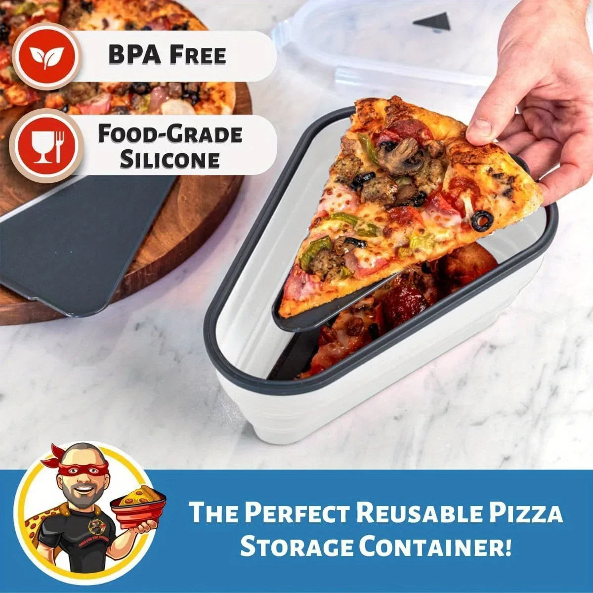Collapsible Silicone Pizza Storage Container with 5 Microwavable Serving Trays – Airtight, Space-Saving, White