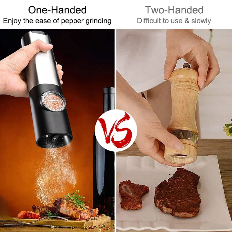 Electric Salt & Pepper Grinder Set – USB Rechargeable, LED Light, Adjustable Coarseness