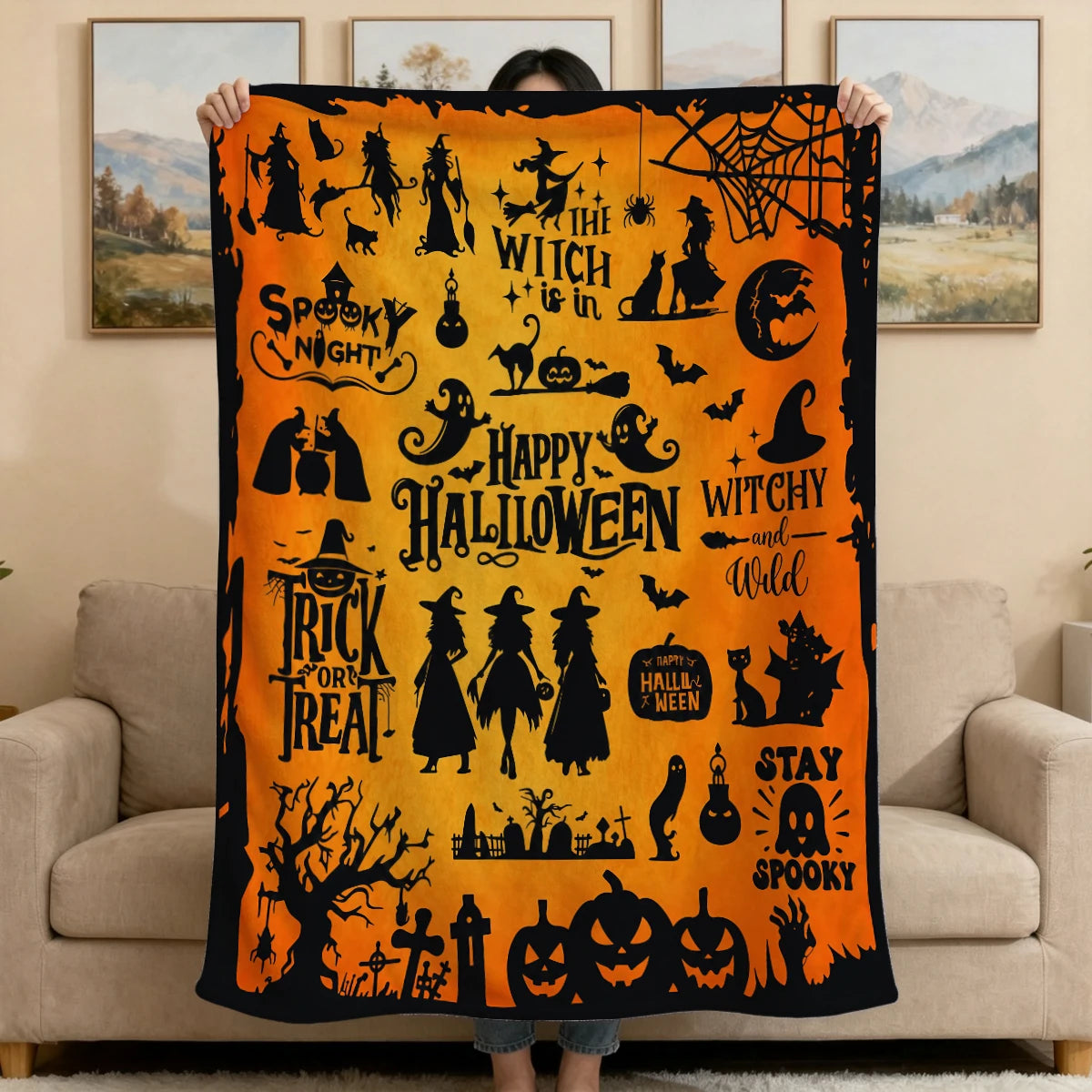 Halloween Flannel Throw Blanket for Sofas, Beds & Travel