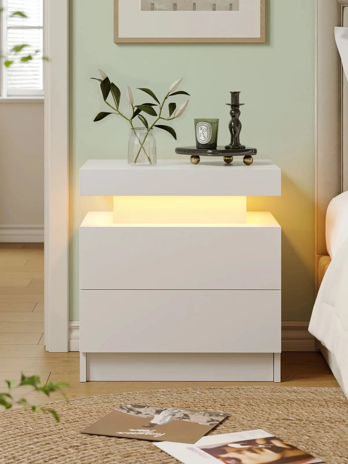 LED Bedside Table with 2 Drawers – Modern Nightstand for Bedroom, 6 Colours