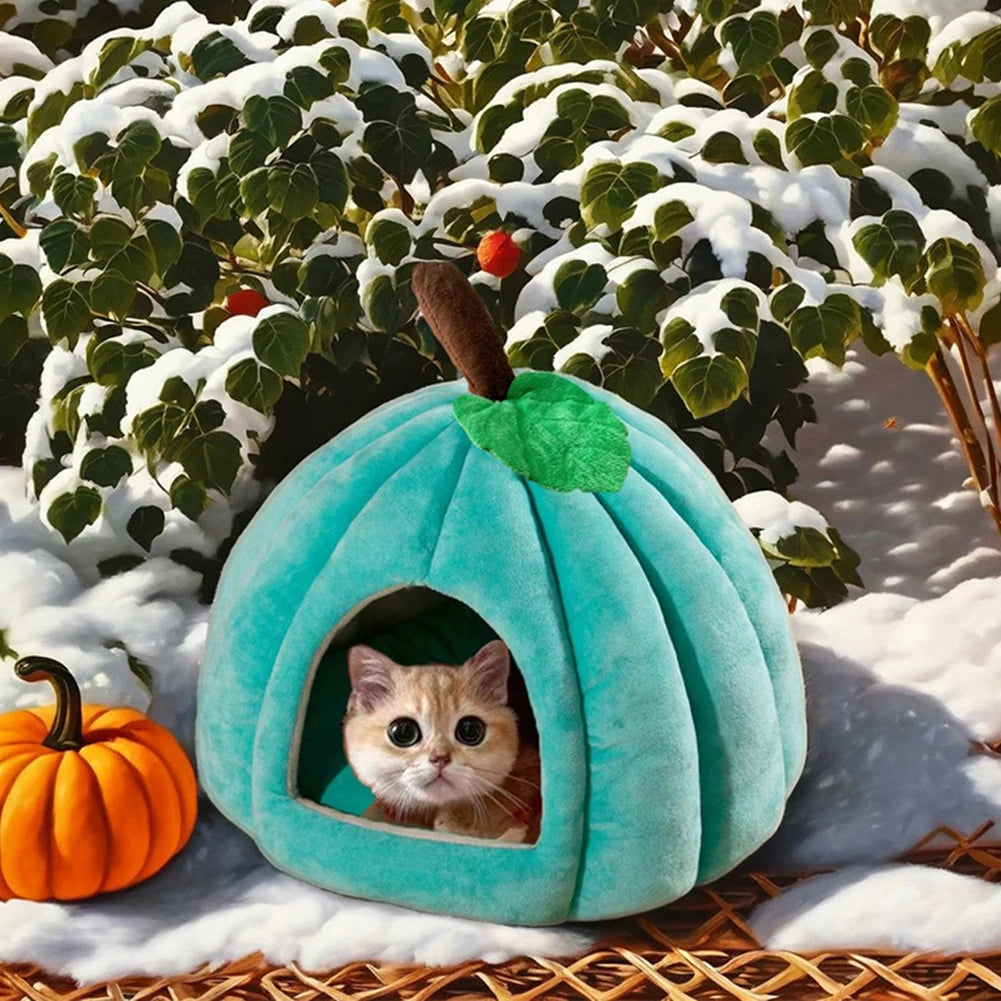 Pumpkin Cat House | Semi-Enclosed Pet Bed | Crystal Velvet | 3 Sizes | 3 Colours