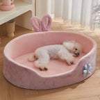 Rabbit Ear Bolster Pet Bed | Coral Fleece | 360° Guardrail | Washable | 4 Sizes