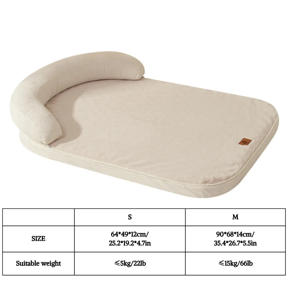 Sofa-Style Bolster Dog Bed with Pillow | Fiber Fill | Machine Washable | Non-Slip | S & M