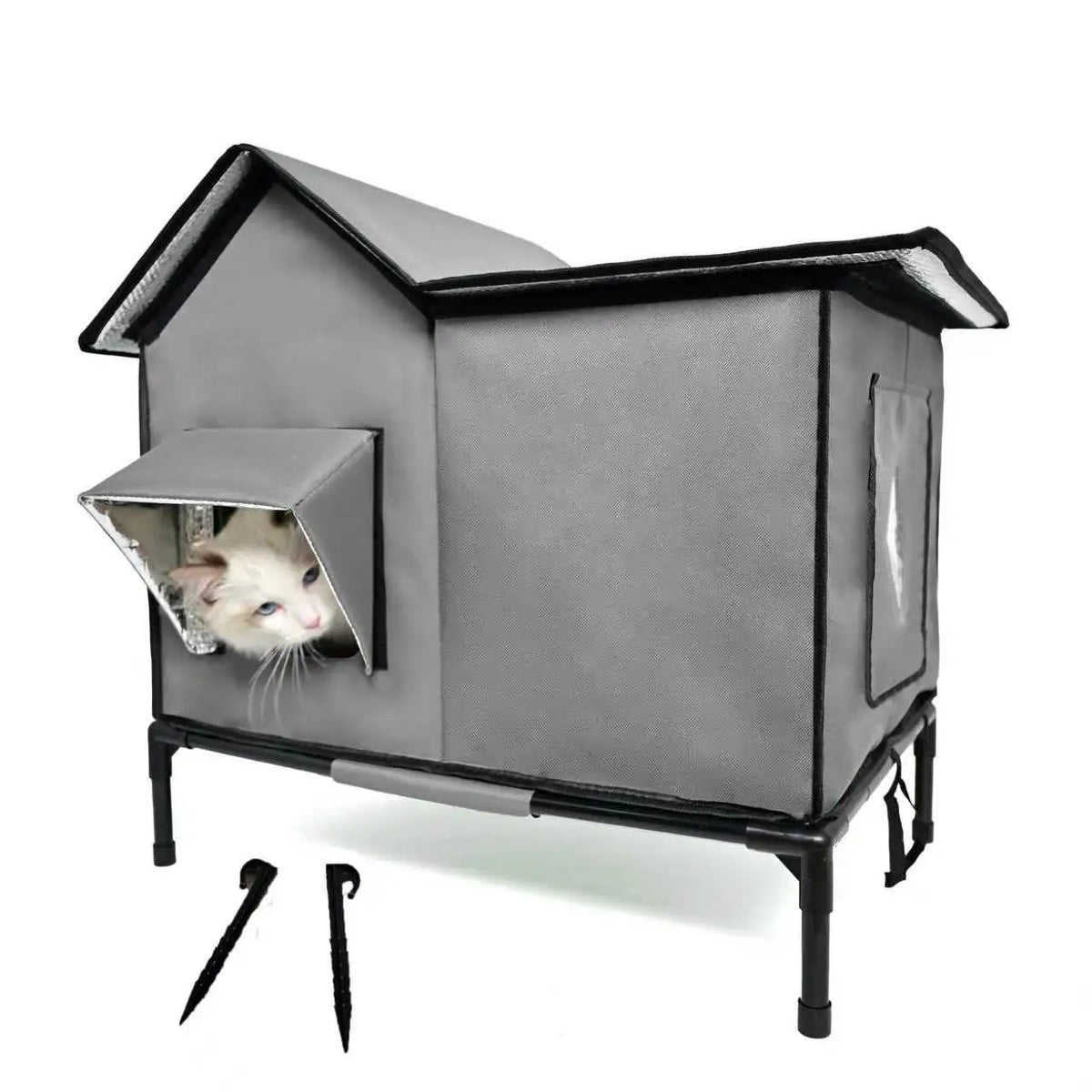 Raised Outdoor Cat House with Canopy Entrance