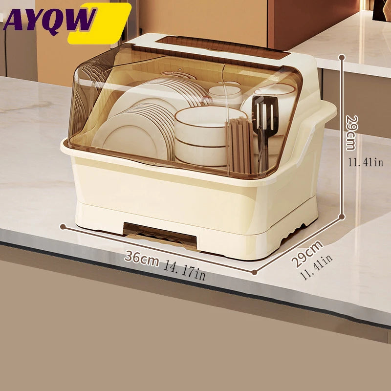 Dish Rack with Lid – Dust-Proof Countertop Organiser with Drainboard