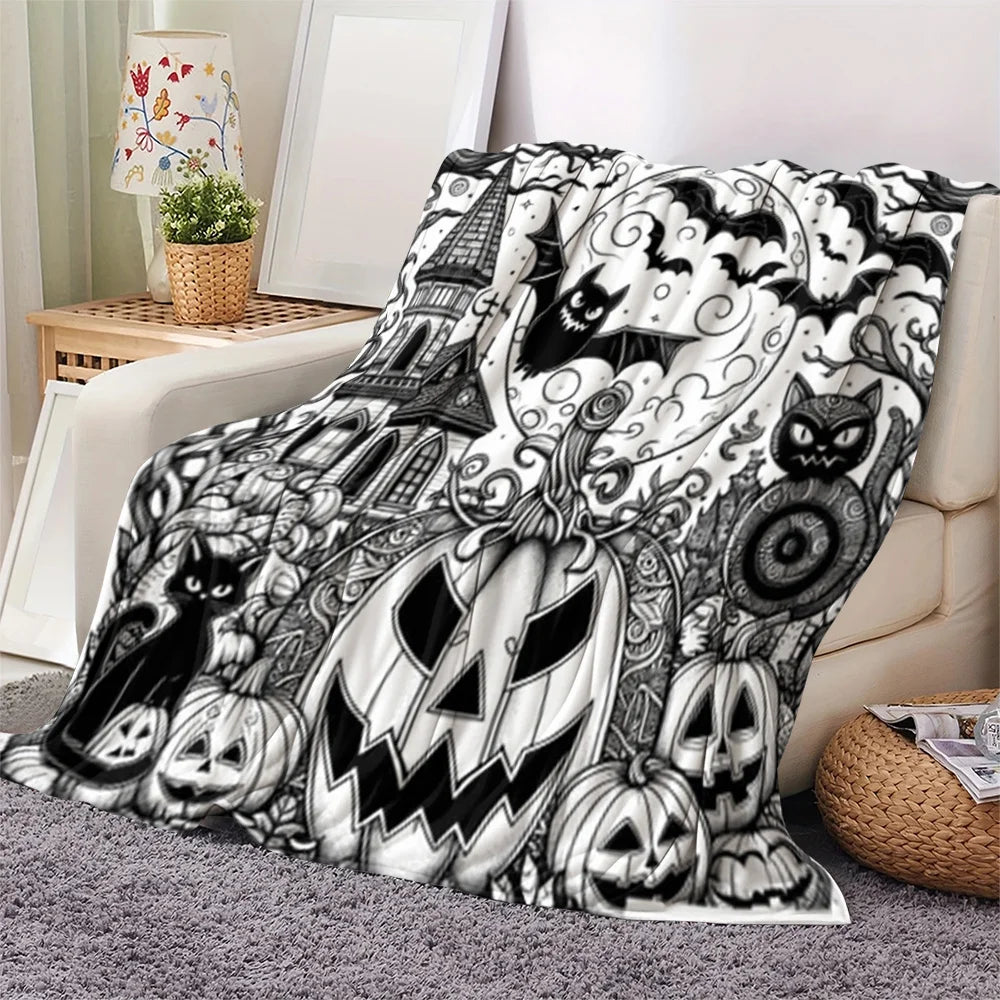 Halloween Pumpkin Flannel Throw Blanket for Sofa & Bed Decor