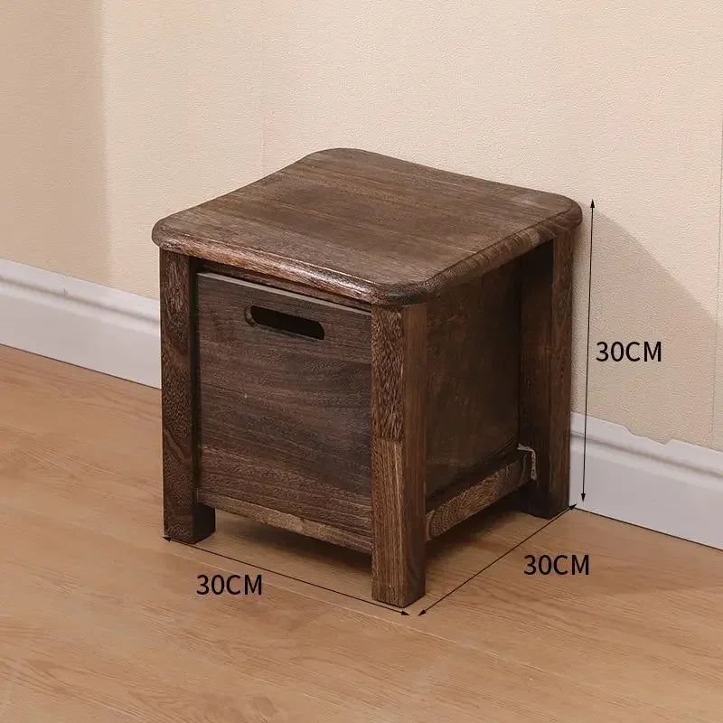 Solid Wood Storage Stool with Drawer – Hallway Bench & Ottoman, S, M or L