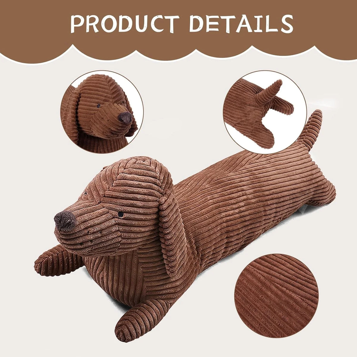 Dachshund Long Body Pillow Plush | Corduroy Coat | Lying Pose | 3 Sizes: 50, 70 & 110cm
