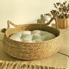 Handwoven Wicker Cat Basket with Cotton Cushion | All-Season | Washable | 3 Sizes