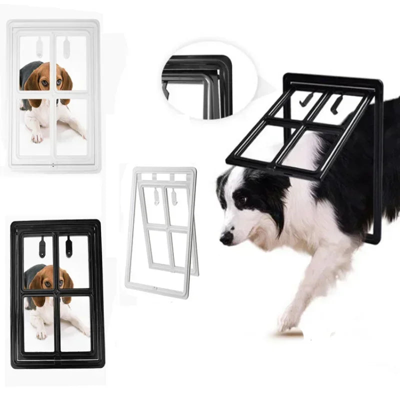 Lockable Pet Screen Door Flap – Mosquito-Proof, for Cats & Dogs, S or L, Black or White
