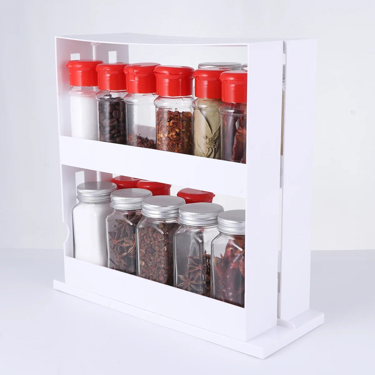 Rotating Spice Rack Organiser – 2-Tier Stackable Kitchen Storage Shelf