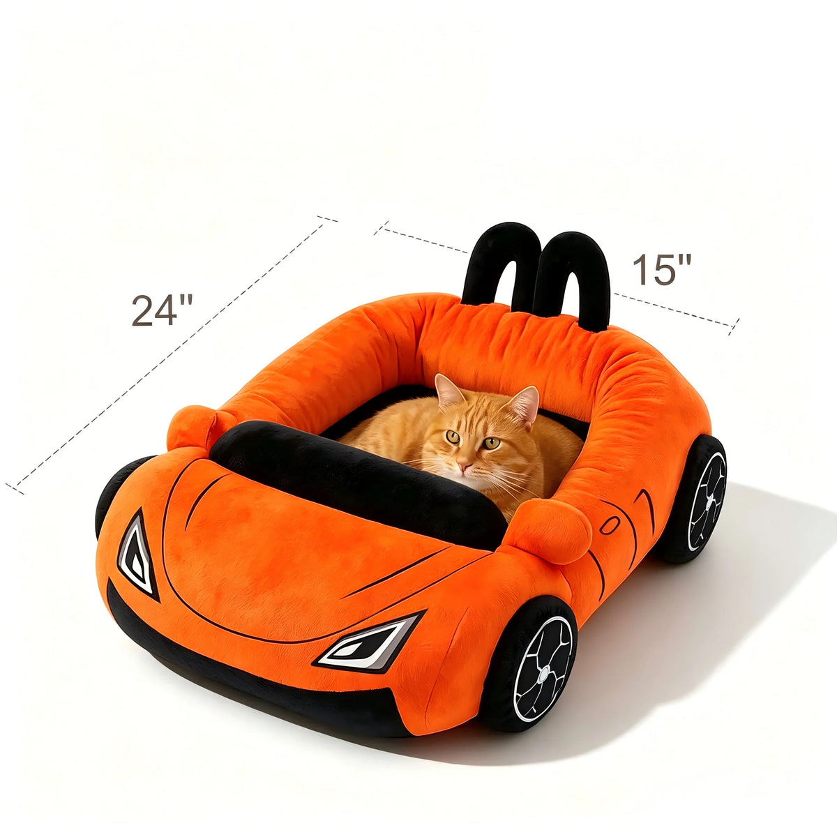 Supercar Cat Bed | Coral Fleece | PP Cotton Fill | Pillow Included | Orange