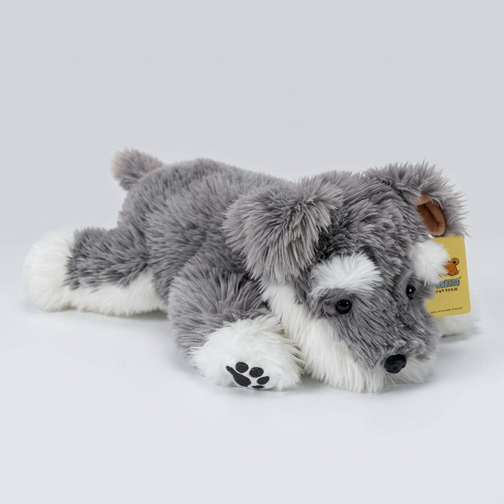 Lifelike Schnauzer Plush Stuffed Toy | Salt-Pepper Coat | Weighted & Poseable | Lying Pose | 3 Sizes: 30, 45 & 60cm