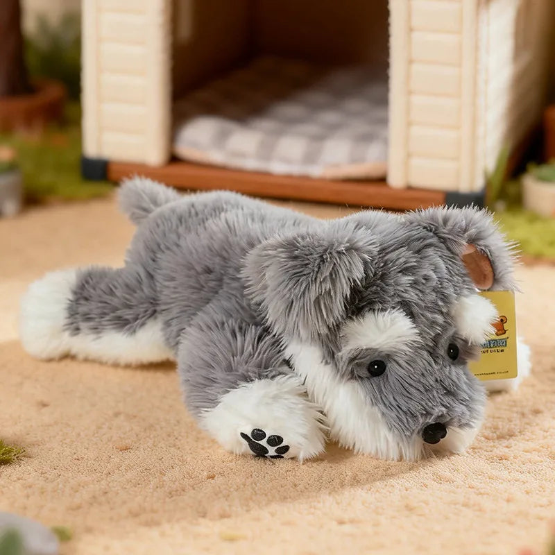 Lifelike Schnauzer Plush Stuffed Toy | Salt-Pepper Coat | Weighted & Poseable | Lying Pose | 3 Sizes: 30, 45 & 60cm