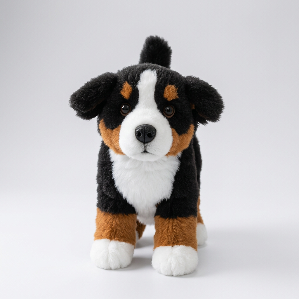 Lifelike Bernese Mountain Dog Plush Stuffed Toy | Breed-Accurate Tricolour | Long Fluffy Coat | Standing Pose | 25cm