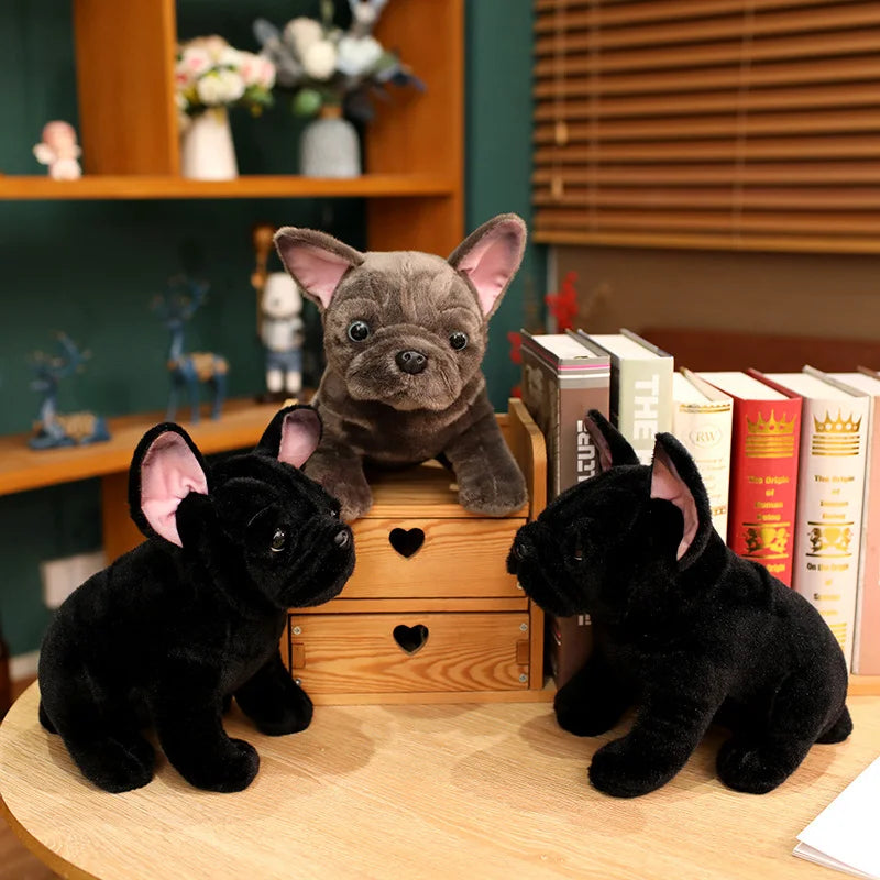 Lifelike French Bulldog Plush Figurine | Blue & Black Colourways | Simulation Short-Pile Coat | Bat Ears & Wrinkled Muzzle | 28cm