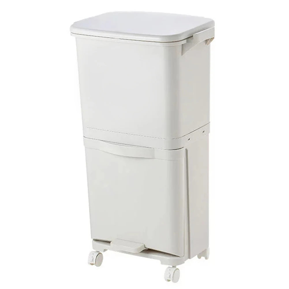 38L Double Compartment Trash Can with 4 Casters – 2-Tier Waste Bin