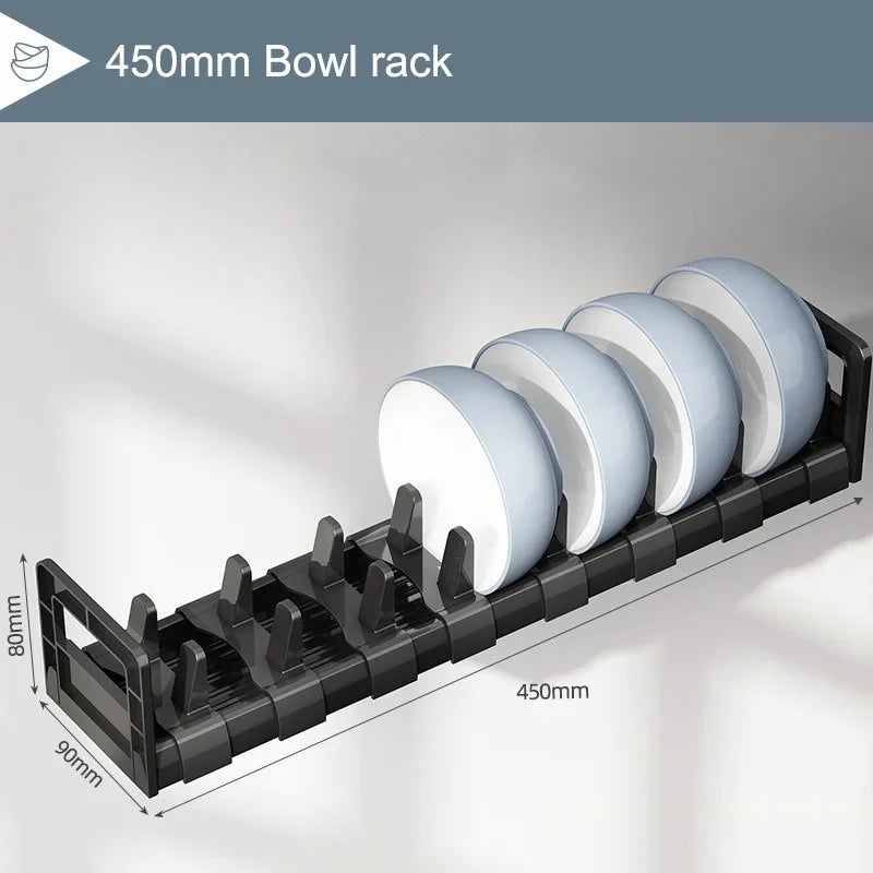Cabinet Dish & Bowl Rack Organiser – Adjustable Space Aluminium Drawer Storage, 40cm or 45cm