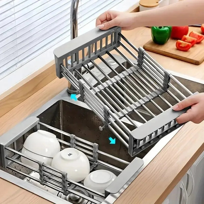 Adjustable Stainless Steel Sink Drain Rack – Over-Sink Utensil & Produce Storage