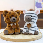 Kawaii Chibi Safari Animal Plush Series | Spiky Mohawk & Bear Medallion | 6 Characters: Lion Cub, Zebra, Elephant, Brown Cub, Meerkat & Wild Boar | 15cm