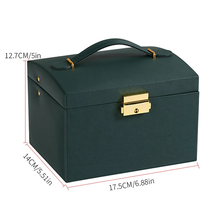 Three-Layer Locking Jewellery Box with Arch Lid – Faux Leather, Velvet Interior, 4 Colours