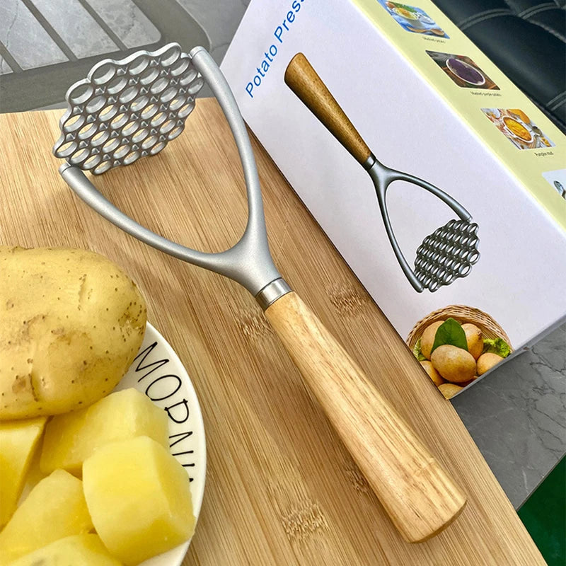 304 Stainless Steel Potato Masher with Natural Wood Handle – For Mash, Baby Food & Fruit