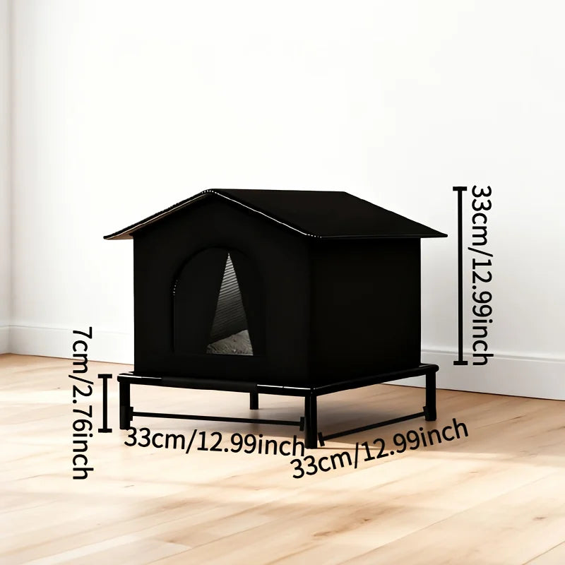 Insulated Cat House with Raised Stand and Cushion