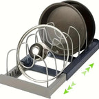 Expandable Pot and Pan Organiser Rack – 7 Adjustable Dividers, Cabinet or Countertop
