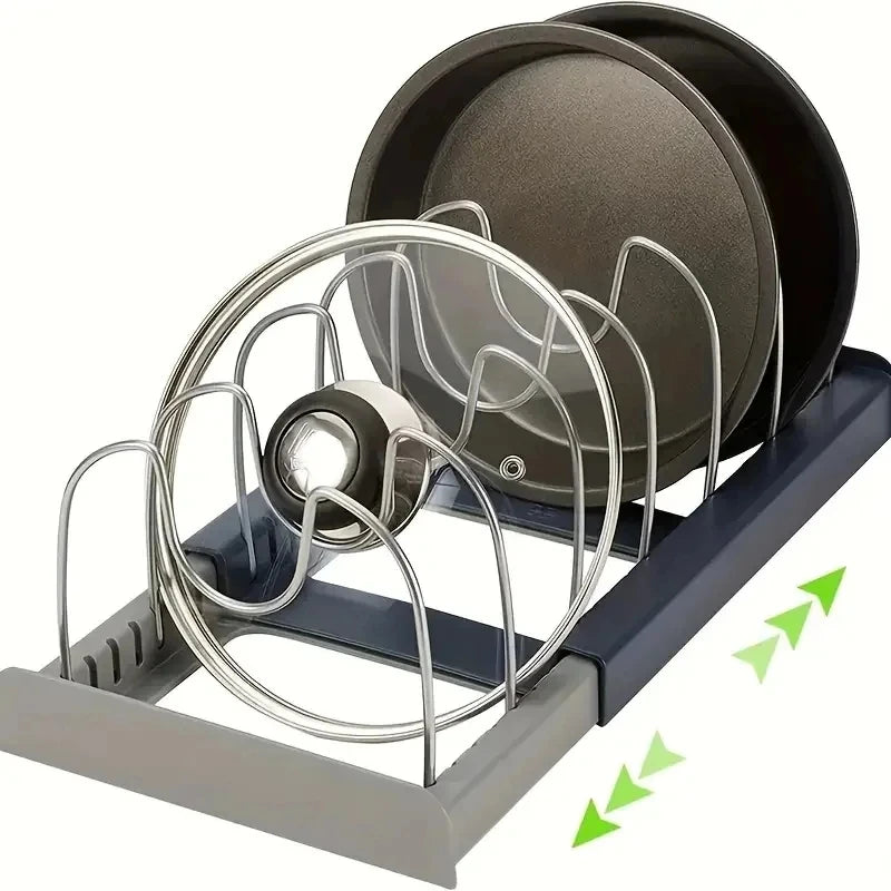 Expandable Pot and Pan Organiser Rack – 7 Adjustable Dividers, Cabinet or Countertop