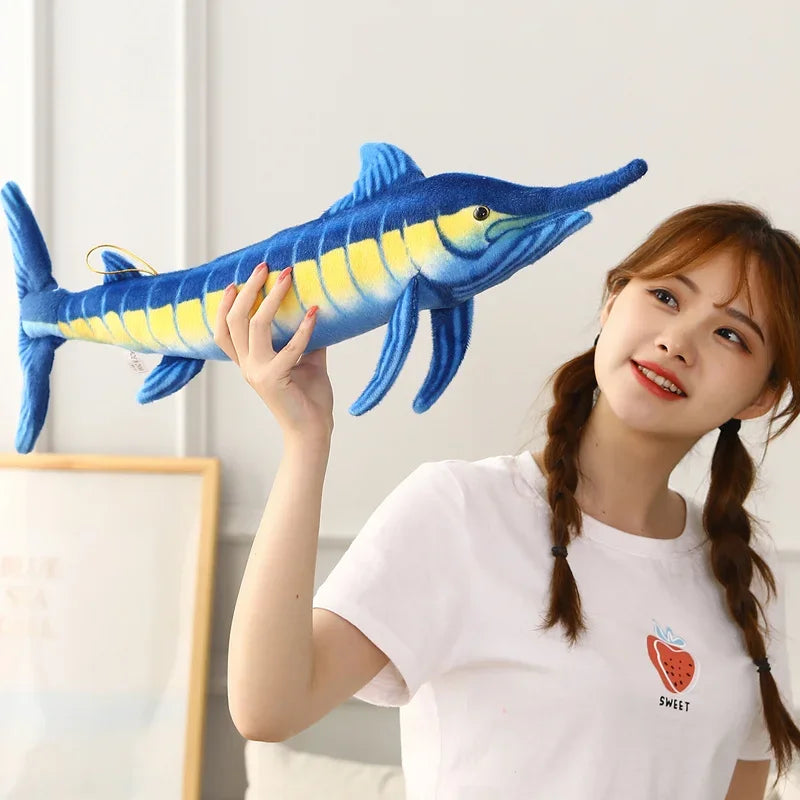 Giant Realistic Blue Marlin & Gray Shark Plush Pillow | Photorealistic Print | Long Sword Bill & Gill Slits | 60cm, 100cm & 140cm