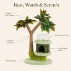 Mango Tree Cat Tree | Double-Tier | Natural Sisal Scratching Post | Jump Platform & Top Perch | Green
