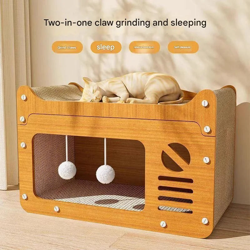 2-in-1 Cat Scratching Board & Post with Lounge Bed | 4 Styles