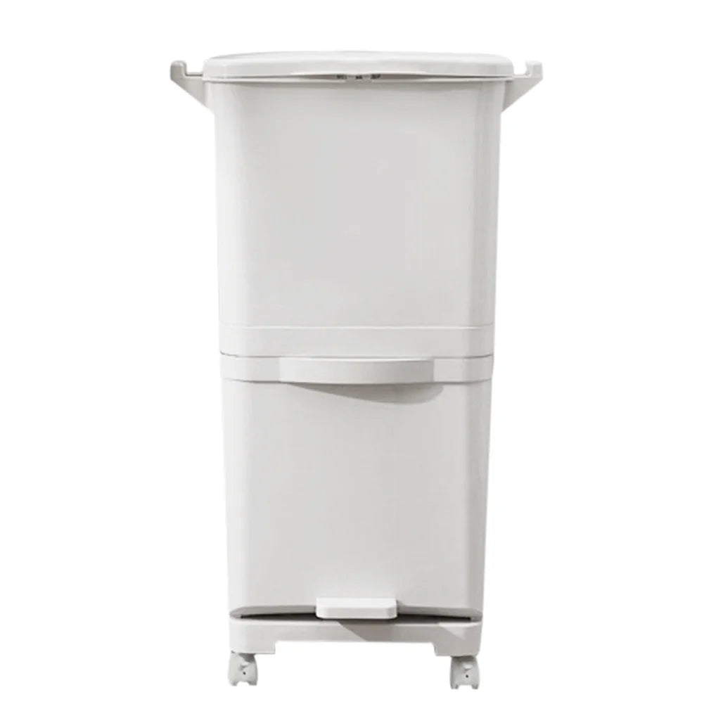 38L Double Compartment Trash Can with 4 Casters – 2-Tier Waste Bin